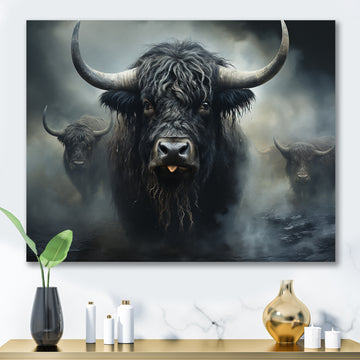 minimalism black Yaks snapshot - Yaks Framed Canvas Art